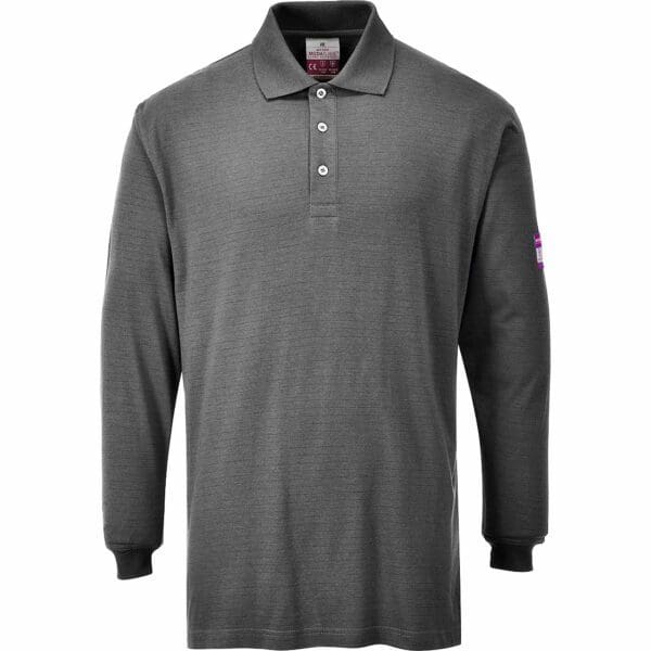 Flame Resistant Anti-Static Long Sleeve Polo Shirt - Image 2