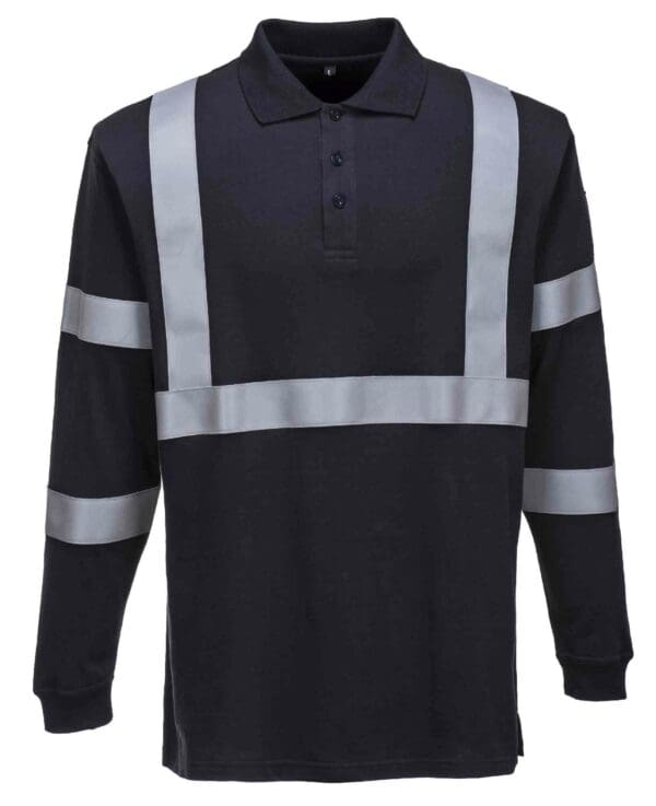 Flame Resistant Anti-Static Long Sleeve Polo Shirt with Reflective Tape