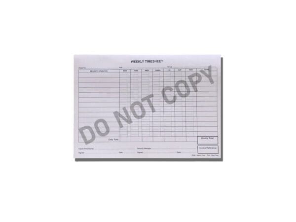 Weekly Timesheet Pad For Door Supervisors - Pack of 15 - Image 2