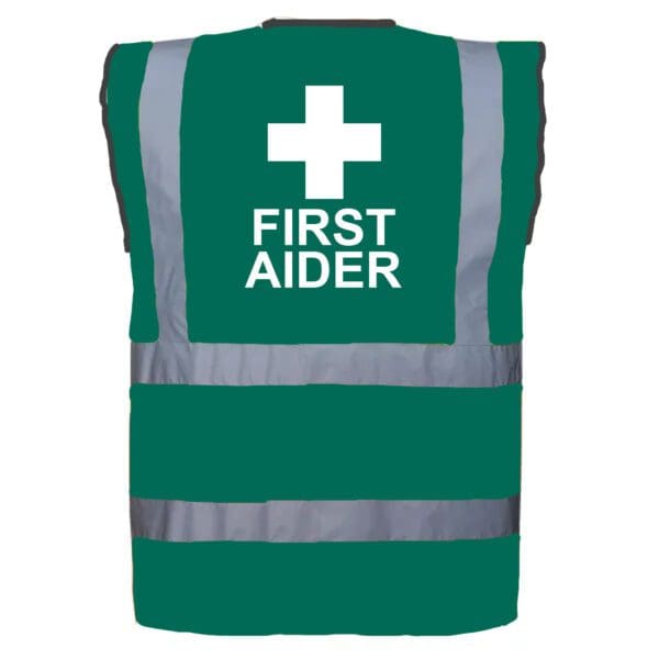 Green Hi Vis Vest - FIRST AIDER Printed - Image 2