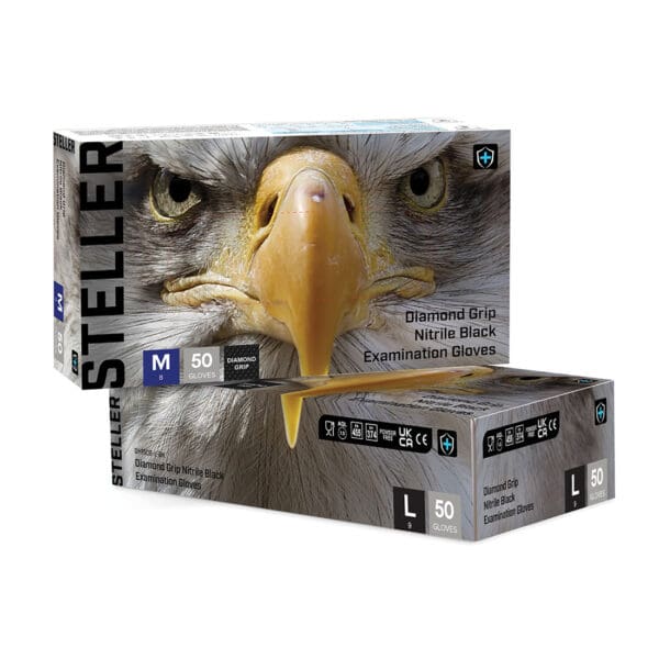 Steller Heavy Duty Diamond Grip Black Nitrile Gloves (Box of 50)
