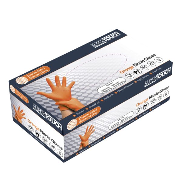 Supertouch Orange Disposable Nitrile Diamond Grip Gloves - Image 2