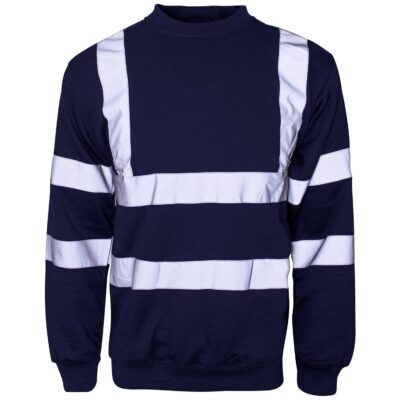 Supertouch Navy Crew Neck Sweatshirt with Reflective HI Vis Bands