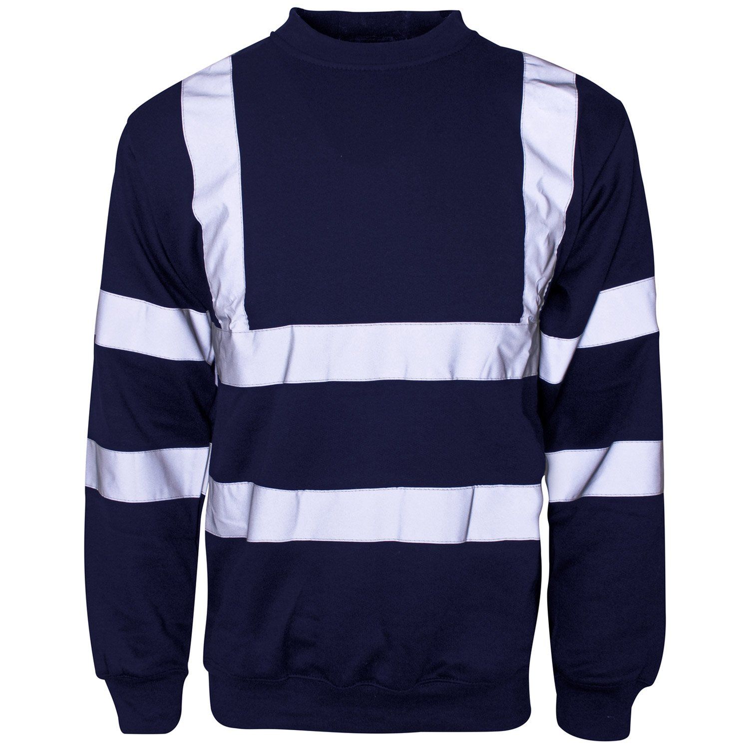 Supertouch Navy Crew Neck Sweatshirt with Reflective HI Vis Bands